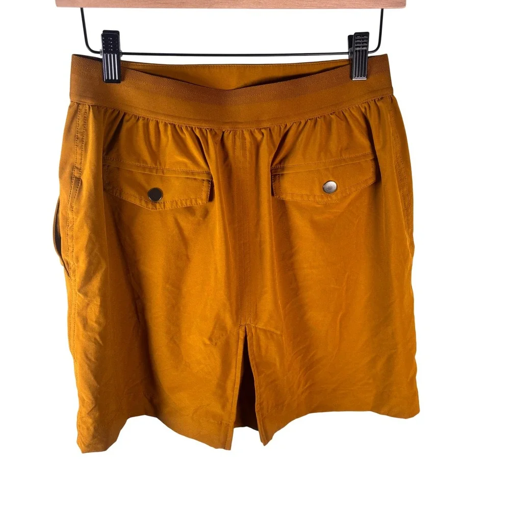 Athleta Mustard Yellow Utility Skirt Size 6 Elastic Waist Cargo Pockets Travel
